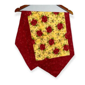 VINTAGE Handmade Christmas Table Runner Poinsettias Red Reversable